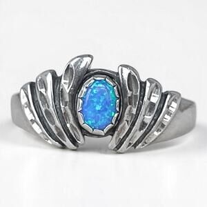 Vintage Sterling Silver 925 Blue Opal Native American Band Ring Unisex SIZE 10